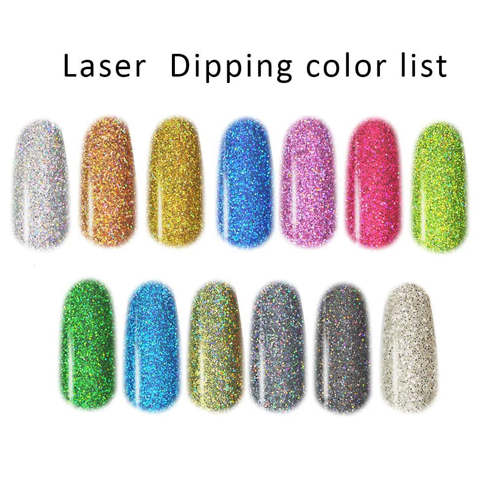 

13 Colors Laser Dipping Powder Hologra 10ML Gradient French Glitter Nail Art Dip Powder With Nail Brush on Lamp Fast Dry FA46