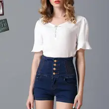 Новое поступление женские Весна-осень джинсы Шорты женщина большой ярдов высокая талия джинсовые шорты S-6XL