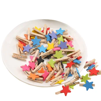 

100PC Stars/Flowers/Love Mini Wooden Clips Color Home Decor DIY Craft Arts Clip Cute Small Clamps Memo Paper Bookmark Photo Clip