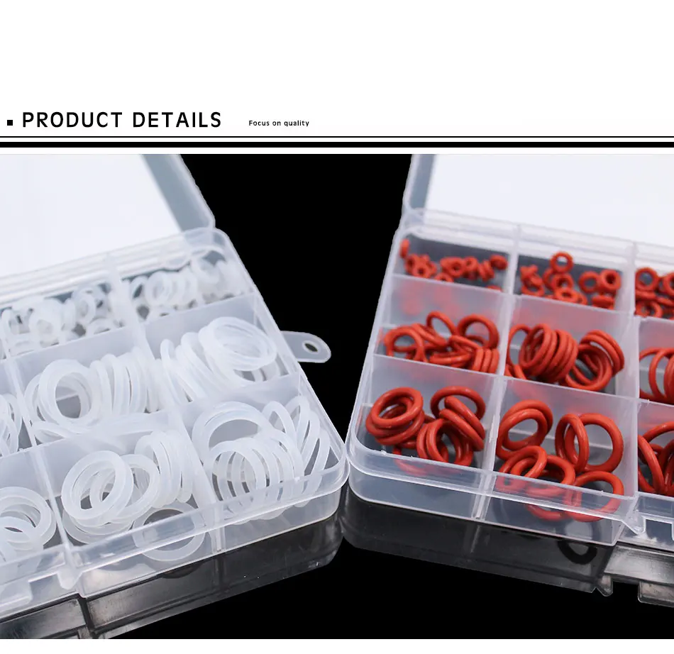 225pcs O Ring Silicone/Silicon 15 Sizes VMQ Silicon O-Ring Elasticity Sealing O-Rings Washer Gasket Ring Assortment Set Kit Box