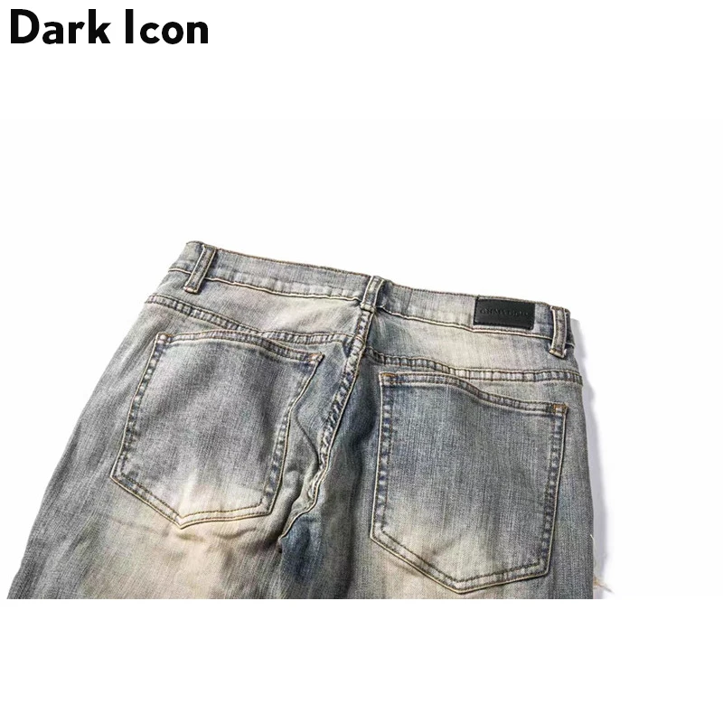 Ripped Jeans DARK ICON Ripped Side Zipper Jeans Men New Stonewashed Destroyed Men's Jeans