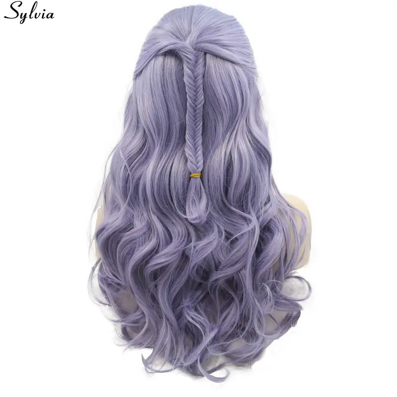 pastel purple lavender hair synthetic lace front wigs for woman with braids (3)