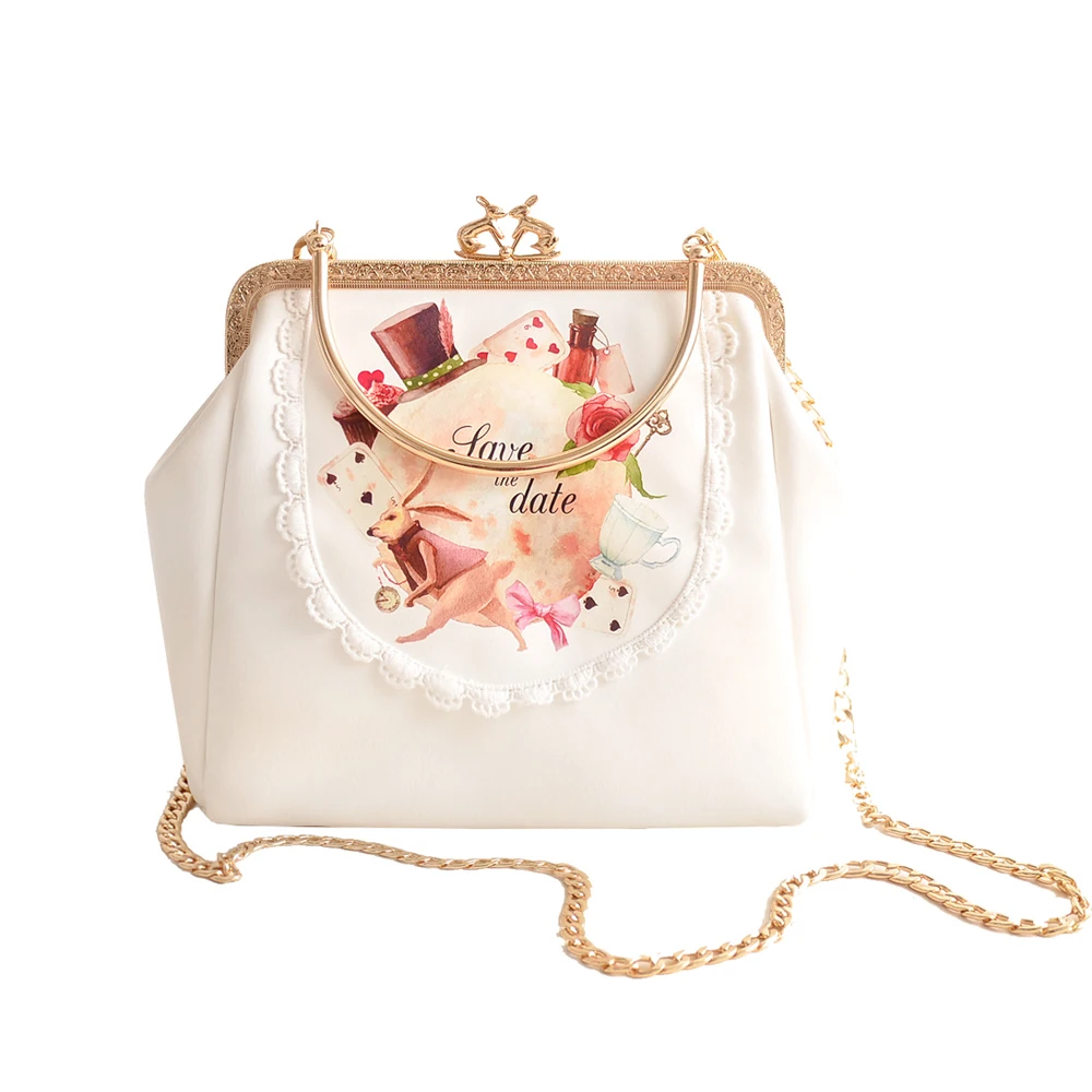 

Princess sweet lolita bag Original bag girl tide Alice cute adorable rabbit slanting hand chain mouth gold pocket clip bag CC132