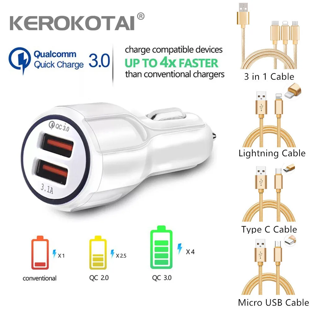 Car USB Charger Quick Charge 3.0 Mobile Phone Charger 2 Port USB Fast Car Charger For iphone Samsung Xiaomi huawei Charger