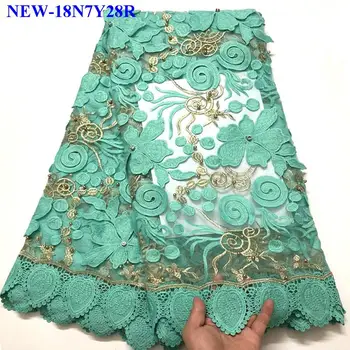 

2018 Newest design Green High Quality embroidered french lace fabric with Rhinestones 5 yards french tulle lace fabrics JRR01