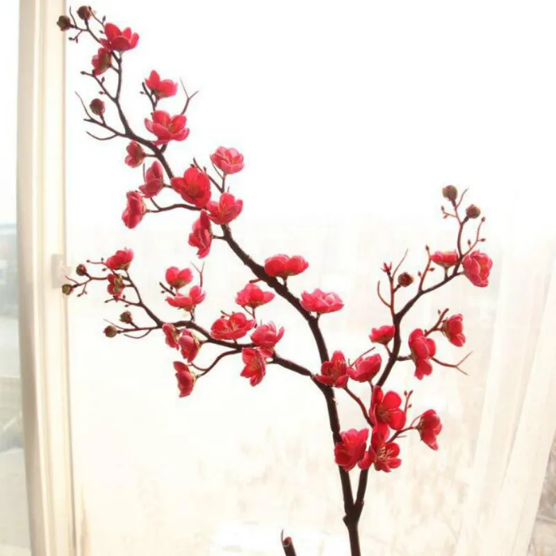 

2pcs/lot Artificial Flower Plum Peach Blossom Branch 93cm Silk Floral Tree Flower Bud For Wedding Party Decors 19053002