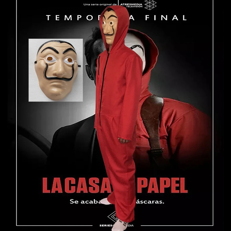 Money Heist Costume for Kids with Lighting up Dali Face Shield La Casa De Papel Paper House Halloween Cosplay Red Jumpsuit