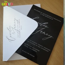 Роскошные дизайнерские свадебные приглашения Популярные китайские свадебные акриловые карты образец, черные акриловые карты печать белые буквы печать конверт