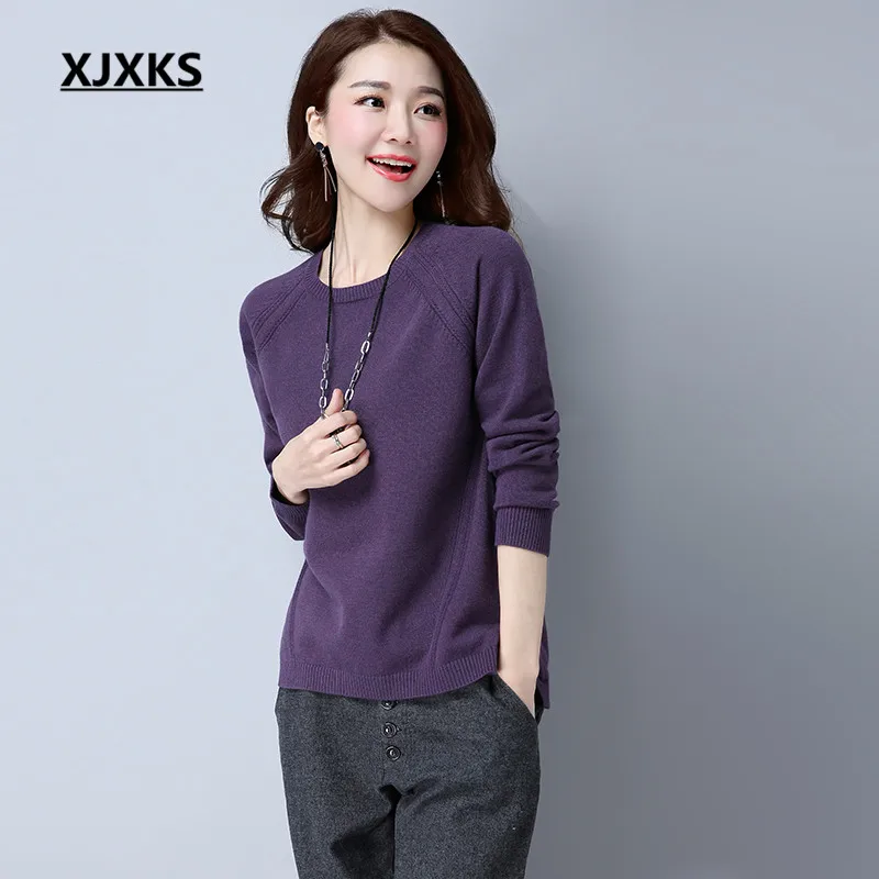 

XJXKS Autumn And Winter Women Pullovers Sweaters Plus Size Split Hem 3 Colors Solid Knitted New Selling Fashion Sweater 1702