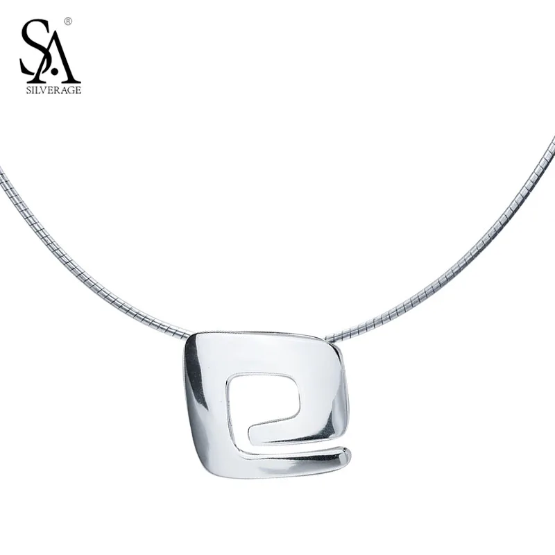 SA SILVERAGE Real 925 Sterling Silver Jewelry Geometric Choker 