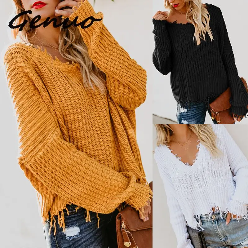 

Genuo 2019 New Fashion Ladies Autumn Full Sleeve Women Knitting Sweater Solid Casual O-Neck Pullover Loose Sweater Hot Sale