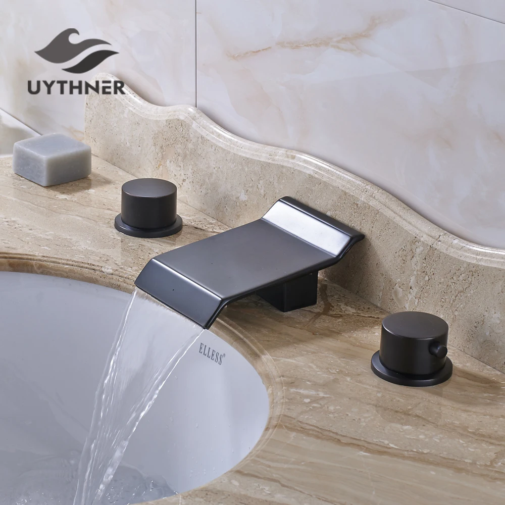 Newly Arrival Waterfall Spout Dual Handles Bathroom Sink Faucet Mixer