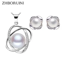 Мода zhboruini жемчужный ювелирный набор AAA циркон натуральный пресноводный жемчуг ожерелье серьги 925 стерлингового серебра ювелирные изделия для женщин