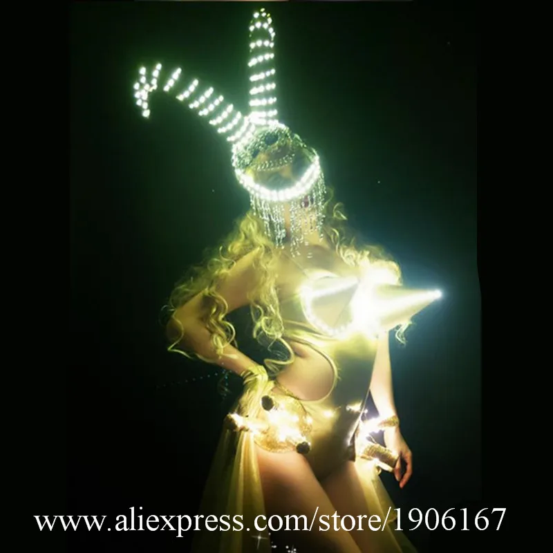 Led horns headdress models Christmas lights party exaggerated pointed fake chest show gogo1