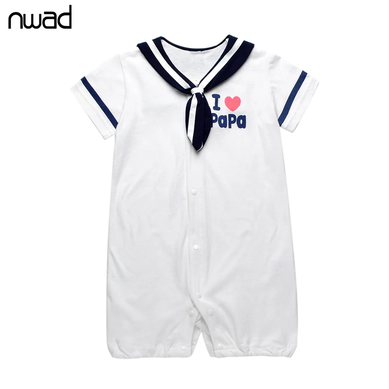 Summer Sailor Collar Baby Romper I Love Papa Cotton Infant Clothing