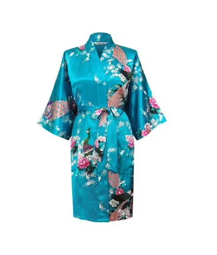 Детские синие модные женские кимоно Павлин банный халат ночная сорочка халат юката пижамы карман с поясом S M L XL XXL XXXL - Цвет: lake blue