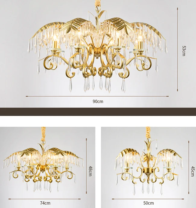 gold crystal leaves pendant lamp 90cm