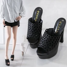 Г., Женская тапочка на платформе в римском стиле, на высоком каблуке 15 см, летняя женская обувь с открытым носком уличные сандалии Черная женская обувь