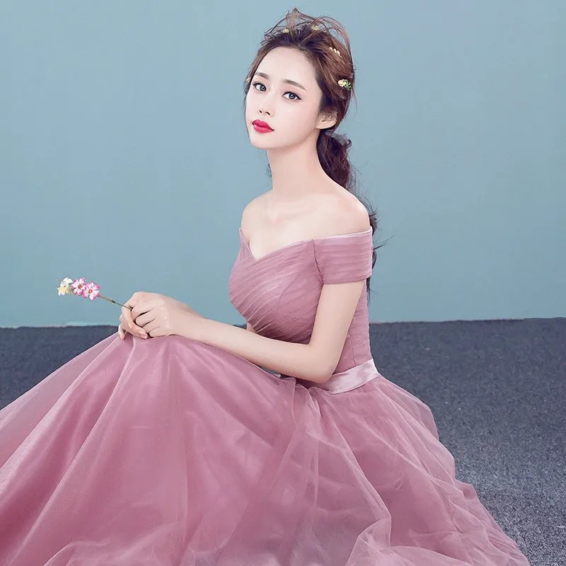 Robe de soiree 2017 Korean Style cameo brown off shoulder evening dress long formal Vestidos de