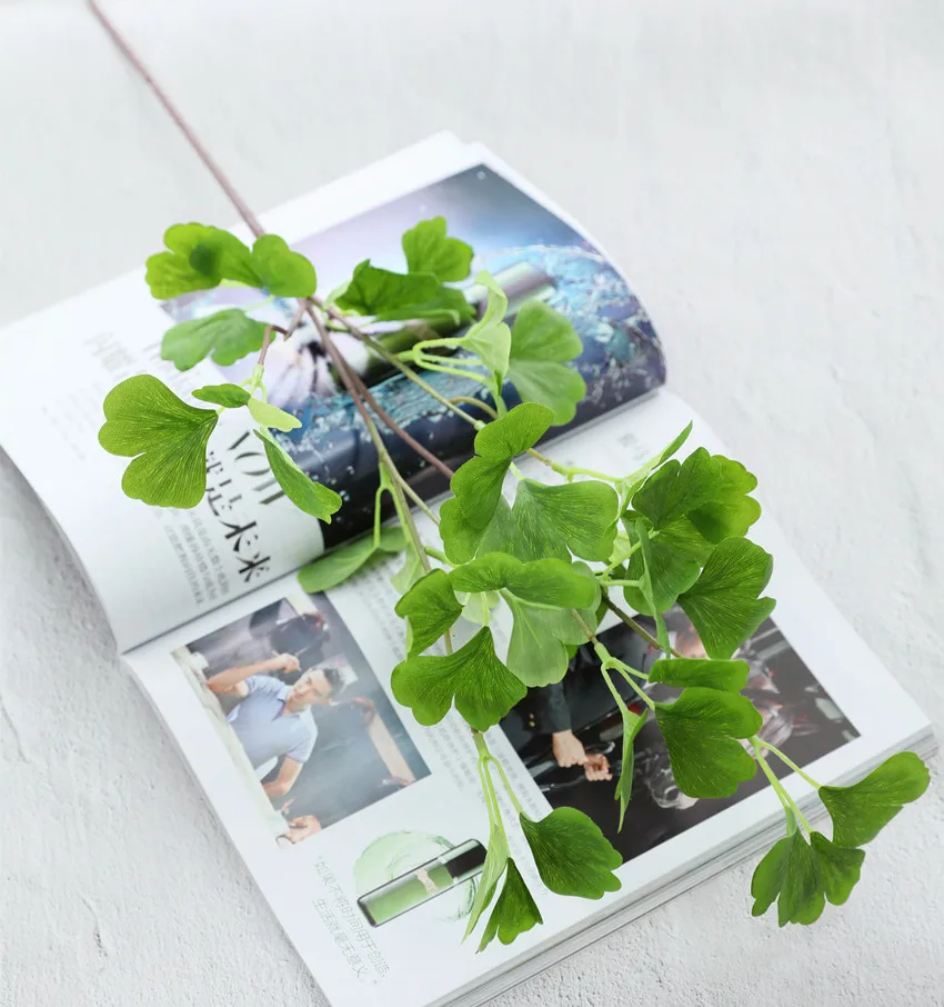 80 см 3 ветви имитация растения лист гинкго искусственный цветок Искусственный лист украшение дома сад свадебный цветок расположение - Цвет: Зеленый