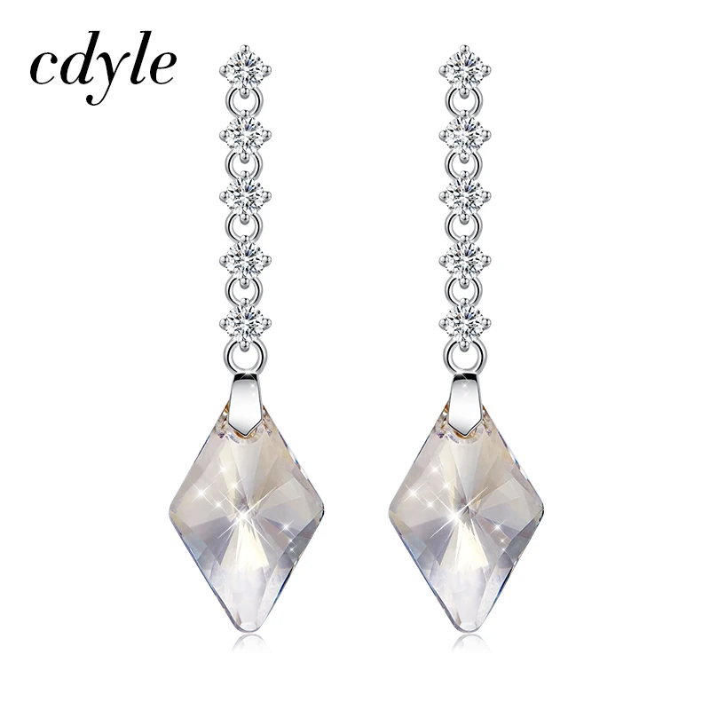 

Cdyle Silver 925 Jewelry Geometric Earrings Embellished with crystals Women Dangling Long Statement Drop Earrings