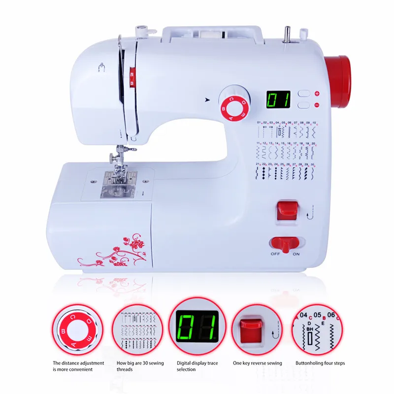 Fanghua Multifunctional 30 Stitches Portable Household Sewing Machine Microcomputerized Digital Screen Display