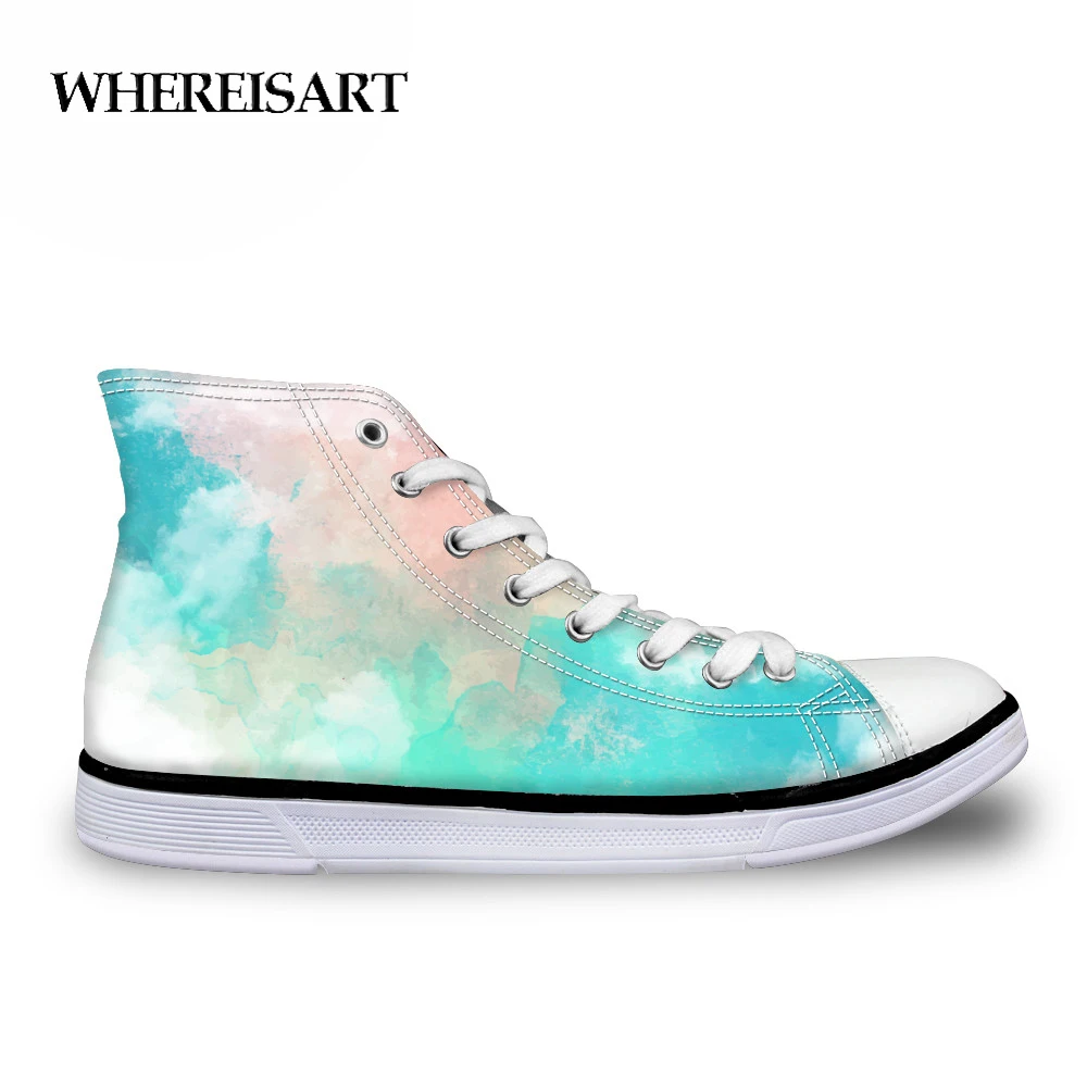 

WHEREISART Solid Printing Women Casual Shoes Vulcanized Shoes Sneakers High top Canvas Breathable Lace up Shoes Zapatos Mujer