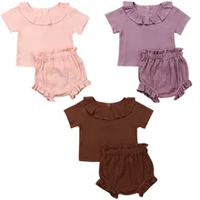 Хлопковые топы без рукавов для маленьких девочек 0-24 месяцев, 2 предмета, футболка+ шорты