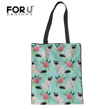 

FORUDESIGNS Birman Cat Design Cute Print Folding Shopping Bag Reusable Tote Bag Storage Recycling Bags Eco Large Capacity Custom