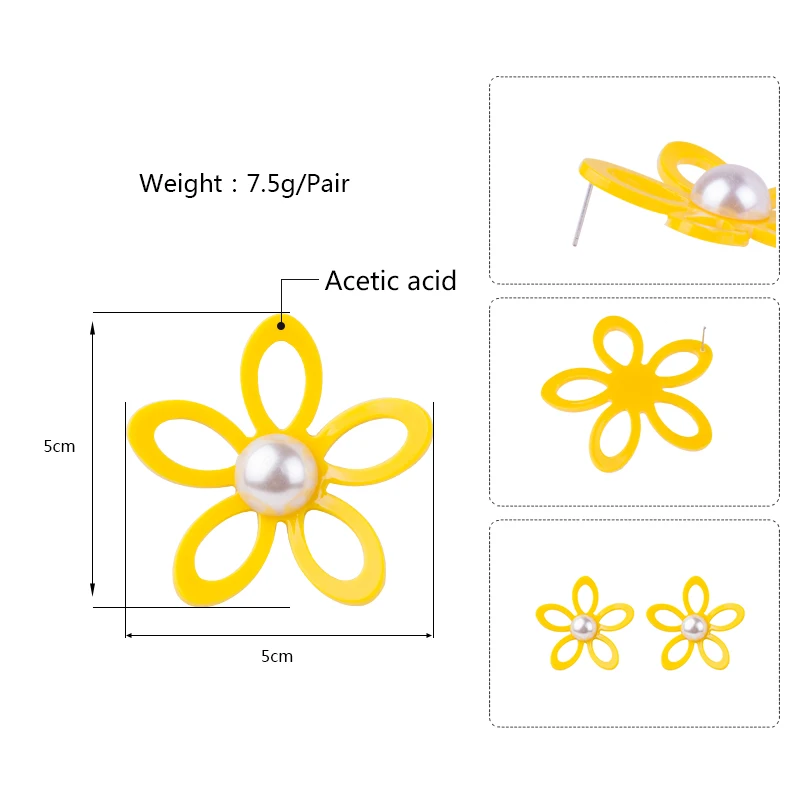 Vintage Acetic Acid Acrylic Flower Earrings for Women Acetate Resin Imitation Pearl Earings For Girls Fashion Jewelry Brincos (6)