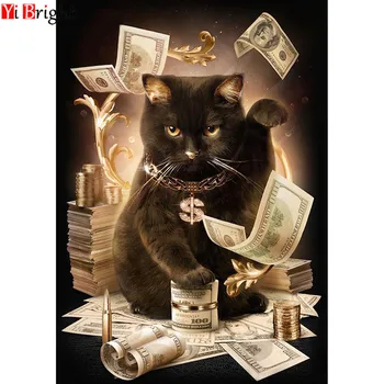 

Diamond Embroidery Cat With Cash Pattern DIY 5D Diamond Painting Needlework Cross Stitch Full Drill Rhinestones Painting BK