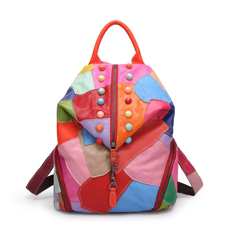 Front View of Woosir Colorful Soft Leather Backpacks