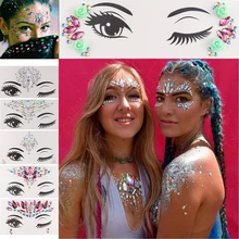 Tatuagem temporária adesiva, pedras preciosas, decoração para festa, maquiagem, glitter, arte corporal, 1 peça