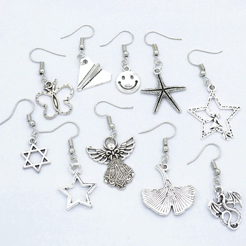 

YuenZ 1 pair Simple Style Antique Silver Dragon Feather Angel Earrings Animal Star Charm Drop Earrings Jewelry Gifts For Women