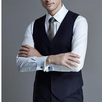 

High Quality Dark Navy Groom Vest GroomsmensBest Man Vest Custom Made Size and Color Five Buttons Wedding Prom Dinner Waistcoat