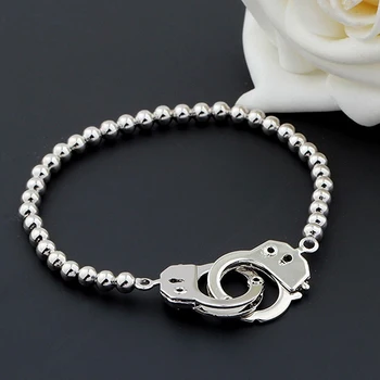 

Women Men Silver Handcuff Buckle Elastic Copper Beads Jewelry Charm Bracelet