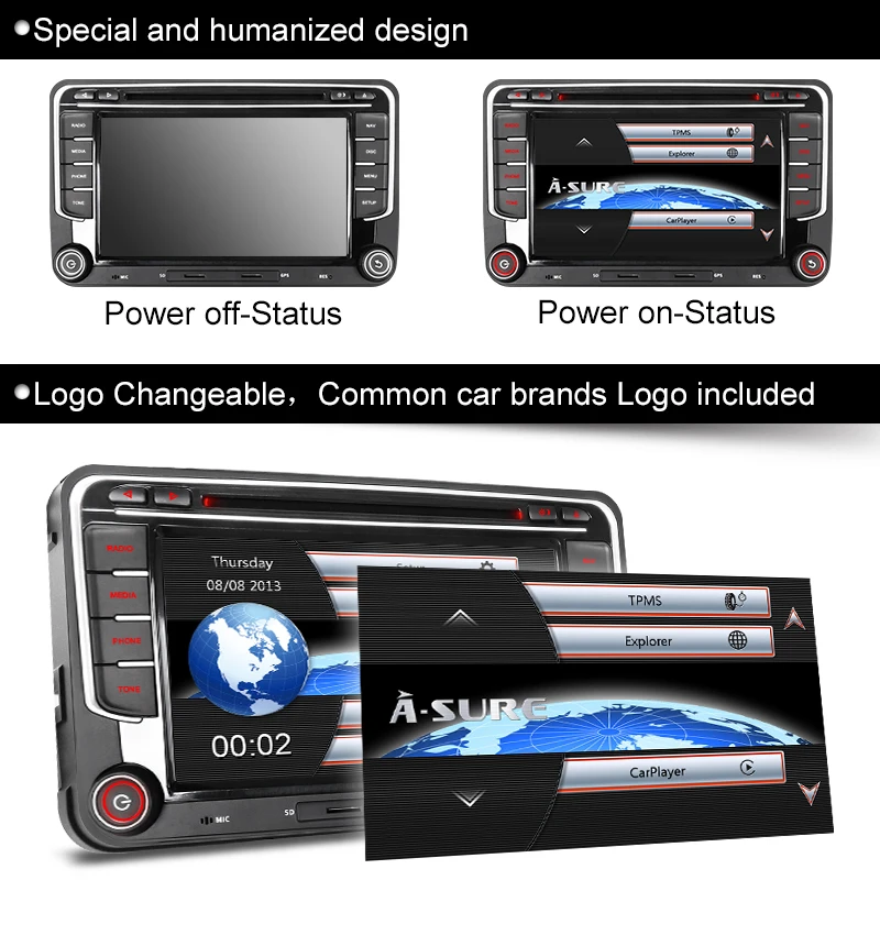 Top A-Sure 2 DIN Car Radio DVD Player GPS Navigation For Volkswagen VW Golf MK Passat B6 Polo Sharan Multivan T5 Touran Tiguan SKODA 28