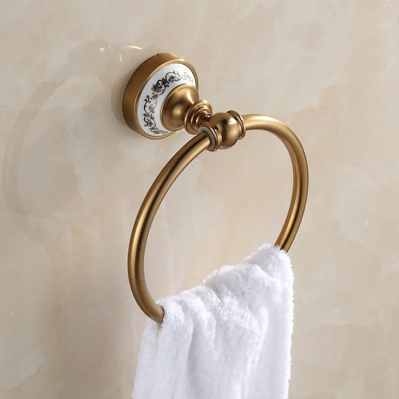 Европейский космический алюминий, бронза антикварное кольцо для полотенца/держатель полотенец щетка настенные аксессуары для ванной комнаты - Цвет: Цвет: желтый