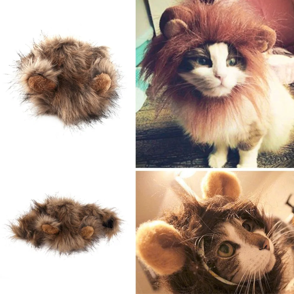 

Funny Cute Pet cloth Costume Cosplay Lion Mane Wig Cap Hat for Cat Halloween Xmas Clothes Fancy Dress with Ears Autumn Winter