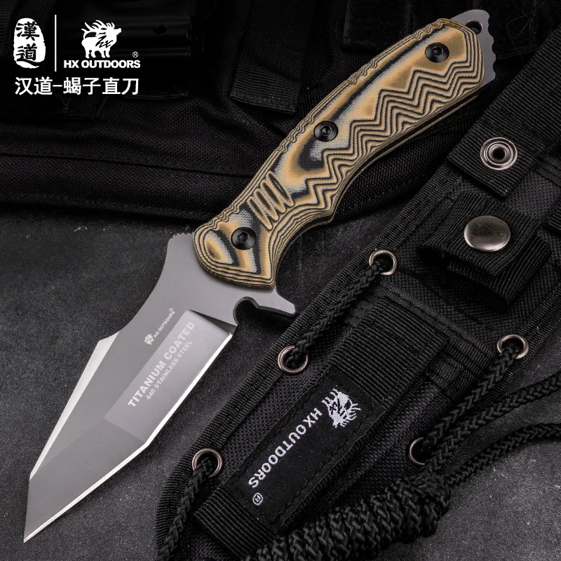 

HX OUTDOORS Fixed Tactical knife ,Camping Hunting Knives Survival with Sheath ,440C Steel , With G10 handle, Outdoor Edc Tool