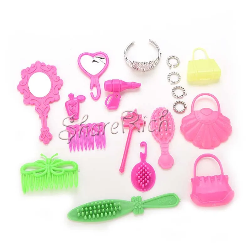 50 Pcs Doll Accessories Shoes Bag Mirror Hanger Comb Bracelet For Barbies Dolls