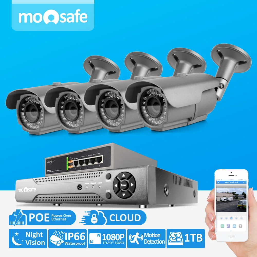

4CH Home Security Camera POE System HDMI NVR Network Video Record 1080P Full HD 4pcs 2.0MP camera 1pcs 4ch 802.3af switch