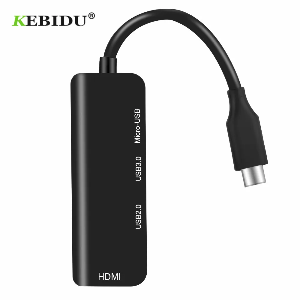 KEBIDU USB C a HDMI Micro USB 3,0 de 2,0 4 Puerto del adaptador del divisor del teclado para impresora dura del teléfono disco altavoz ratón