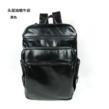 

High Quality Vintage Cowhide Men's Fashion Pockets Backpack Genuine Leather Casual Double Shoulder Bag Large Travel Satchel Bags