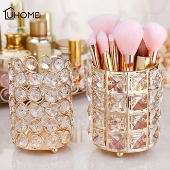 

Luxury European Style Crystal Storage Holder Cosmetic Organizer Makeup Brush Holder Pencil Pen Bucket Eyebrow Eyeliner Container