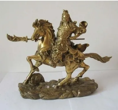 

Metal Crafts Chinese bronze brass Guan Gong on horse Statue fast shipping