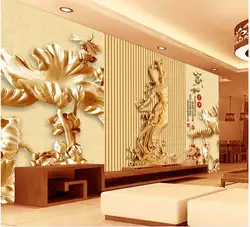 3D индивидуальные обои в китайском стиле резьба по дереву Лотос Фея настенная 3D Обои номер современные обои