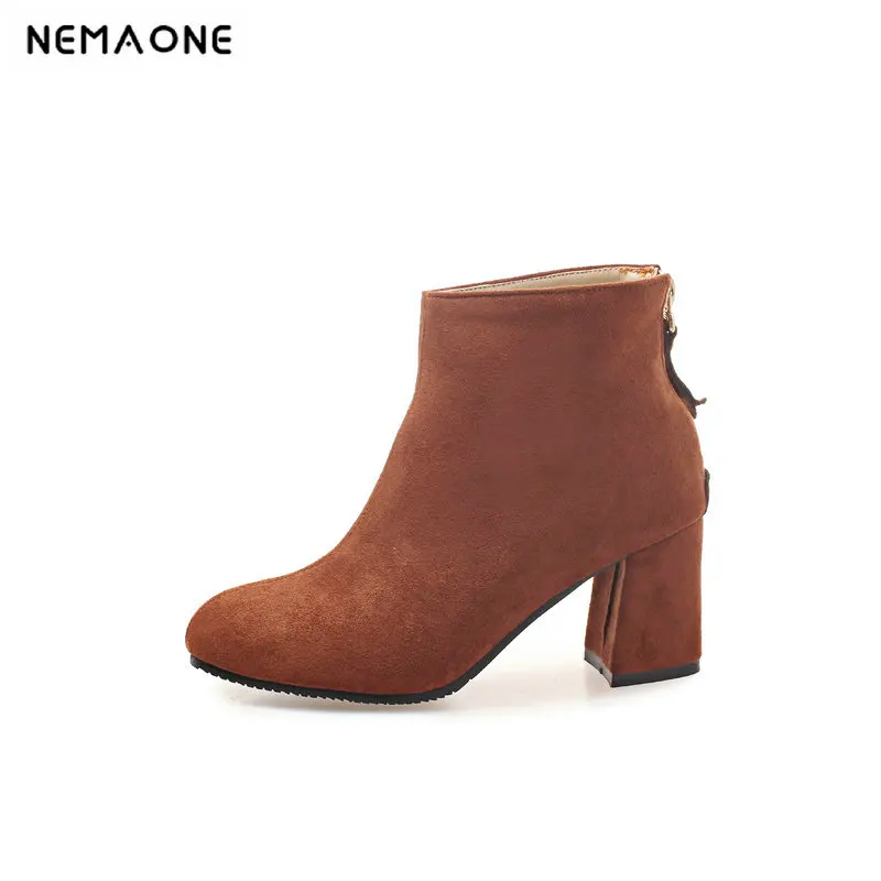

New thick high heels ankle women boots office ladies dress boots yellow red black spring autumn casual shoes woman large size 48