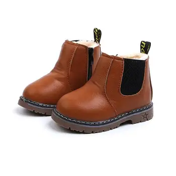 

Classic Style Thick Velvet Kids Boots Zipper PU Leather Children Martin Boots Warm Winter Shoes Rubber Felt Boys Girls Boots