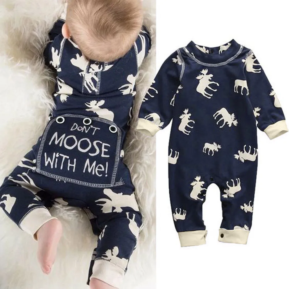 

Newest baby clothes Toddler Infant Baby Girl Boy Long Sleeve Deer Romper Jumpsuit Pajamas Outfits don't moose with me infantil